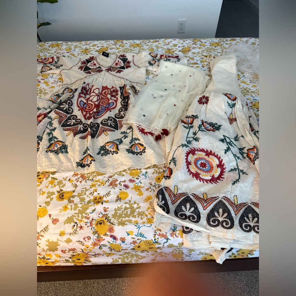 Embroidered White Kurta sharara with dupatta